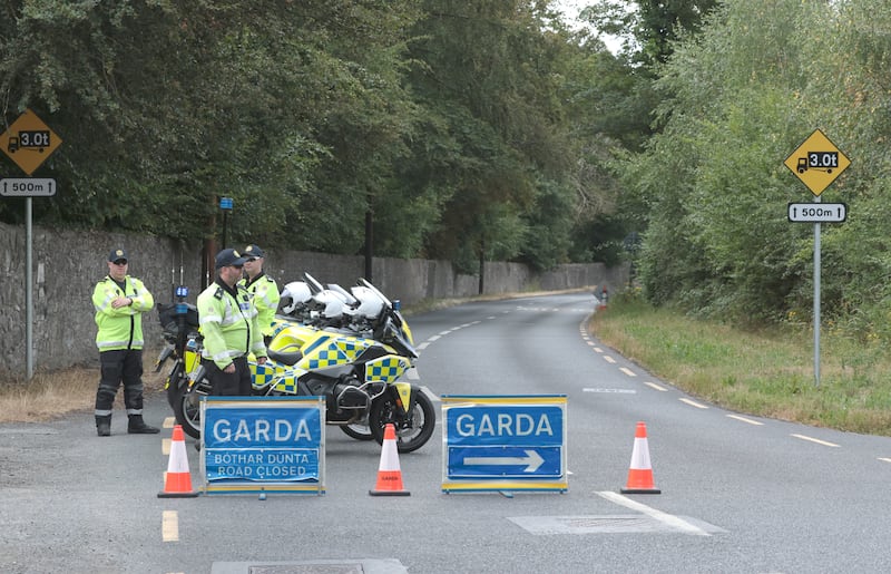 Gardaí at the scene of the crash at  Lower Road, Strawberry Beds, Lucan, Co Dublin.  Photograph: Colin Keegan/Collins Photos
