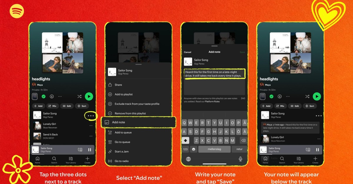 Spotify’s User Notes turn playlists into mixtapes.