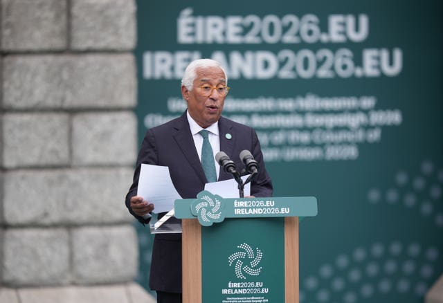 European Council President Antonio Costa delivers a speech at Dublin Castle 