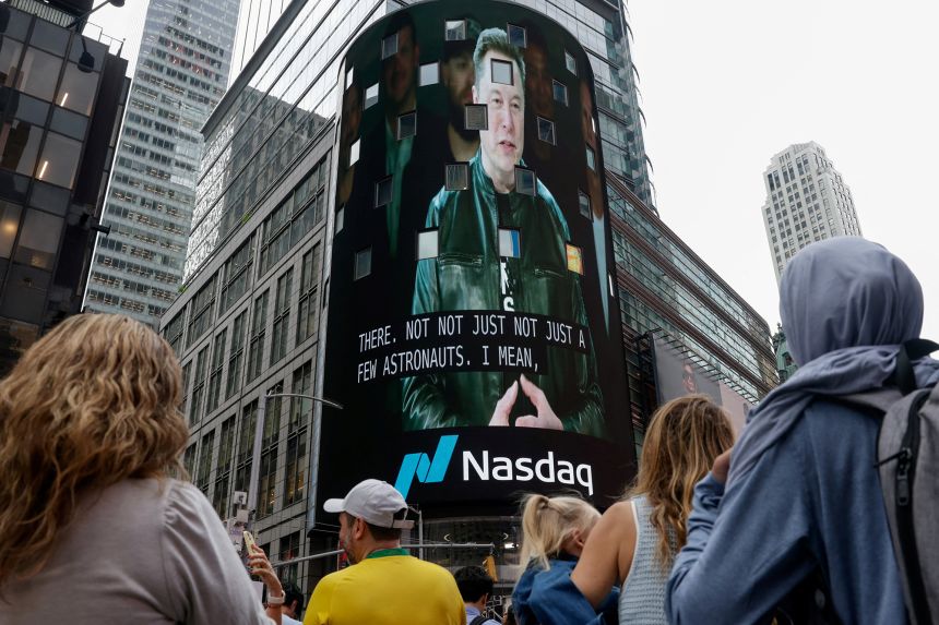 A live feed shows SpaceX CEO Elon Musk on the day of SpaceX's initial public offering in New York City, on June 12, 2026.