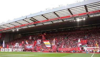 Fans with banners at Anfield