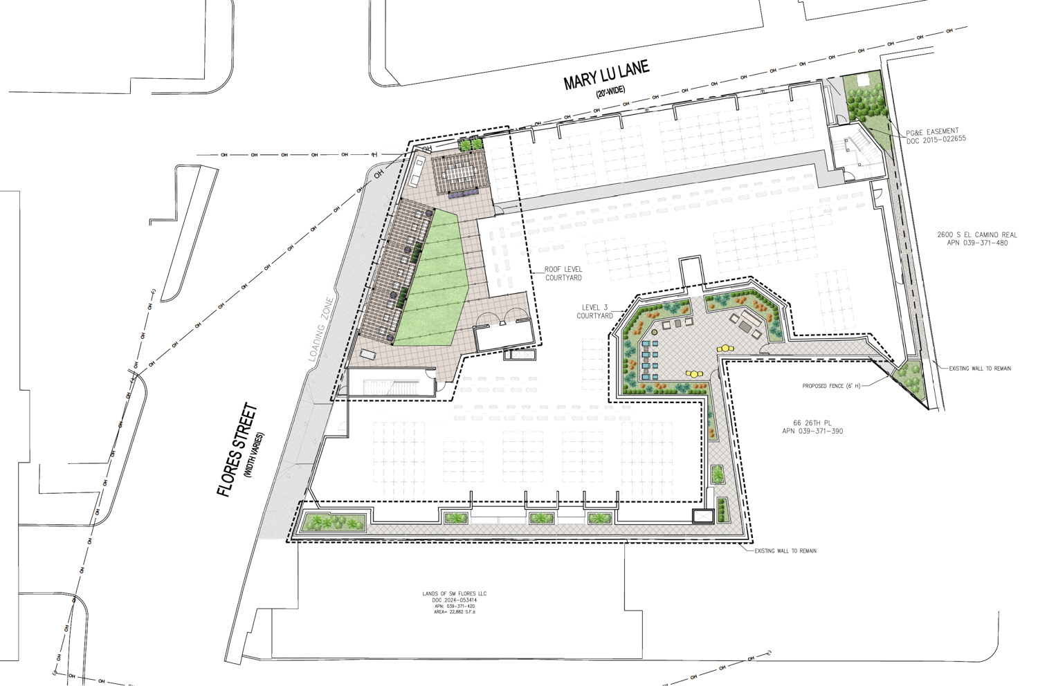2555 Flores Street landscaping floor plans, illustration by Edge Land Studio