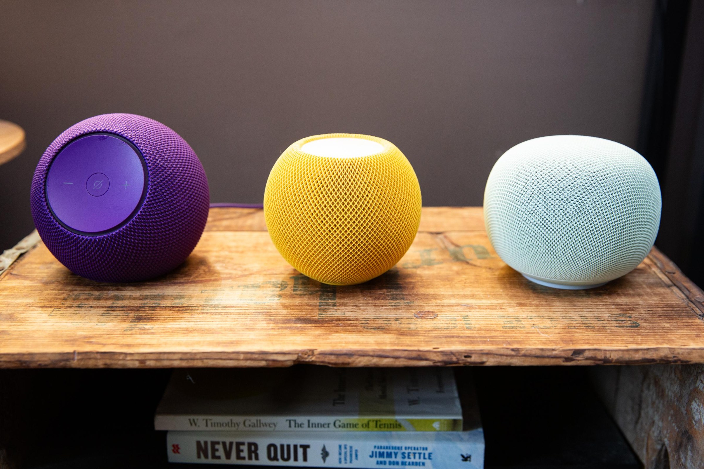 The Echo Dot Max, HomePod Mini, and Google Home Speaker. With its clean look, subtle light ring, and soft green shade, the Home Speaker’s design is my favorite of the three. Along with green (jade), pictured, it also comes in red (berry), white (porcelain), and black (hazel).