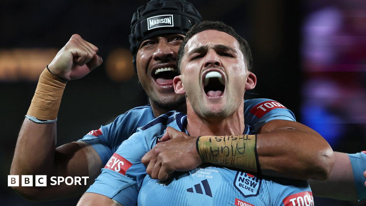 Nathan Cleary shouts with joy after scoring, his gumshield exposed
