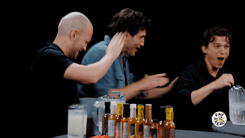 Tom Holland made history on "Hot Ones." (Courtesy: First We Feast/YouTube)
