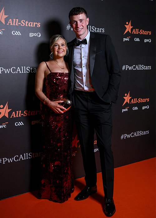 Kerry footballer Shane Ryan with Eimear Ryan on arrival to the 2025 PwC GAA/GPA All-Star Awards at the RDS in Dublin. Pic: Brendan Moran/Sportsfile