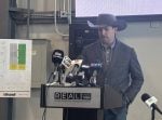 Karl Sauter, president of Canadian Western Agribition, addresses a press conference announcing a new building for livestock. Photo: Karen Briere