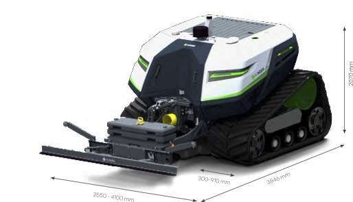 The T2 7-series can be equipped with tracks up to 900 millimetres wide. AgXeed says the design helps distribute weight and reduce soil pressure. PHOTO:AGXEED