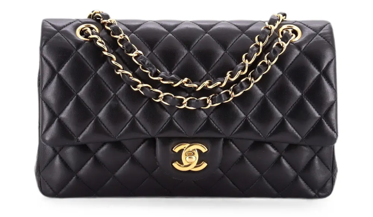 Classic Double Flap Bag Quilted Lambskin Medium shoulder bag, 10.733 €. Pic: Chanel