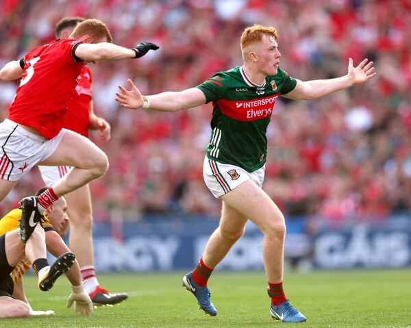 GAA All-Ireland Senior Football Championship Semi-Final, Croke Park, Dublin 11/7/2026 Mayo vs Louth Mayo's Darragh Beirne celebrates scoring his sides second goal Mandatory Credit ©INPHO/James Crombie