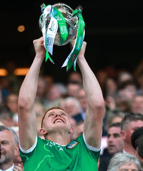 Limerick's Darragh Langan lifts the Liam MacCarthy Cup. Darragh has firm roots in Ardnaree. Picture: INPHO/James Crombie
