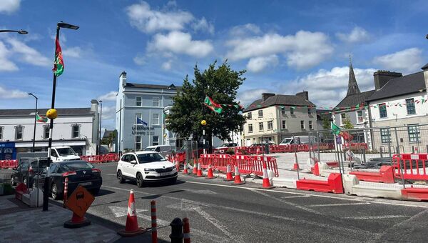 The Square, Ballaghaderreen decked out in red and green. 