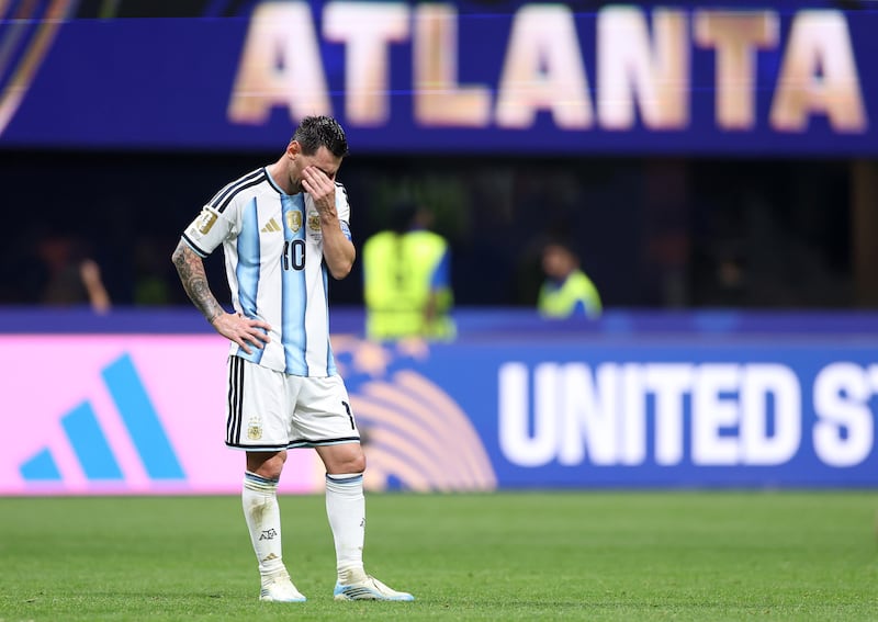 Lionel Messi of Argentina reacts after conceding Egypt's second goal to Mostafa Ziko of Egypt. Photograph: Justin Setterfield/Getty