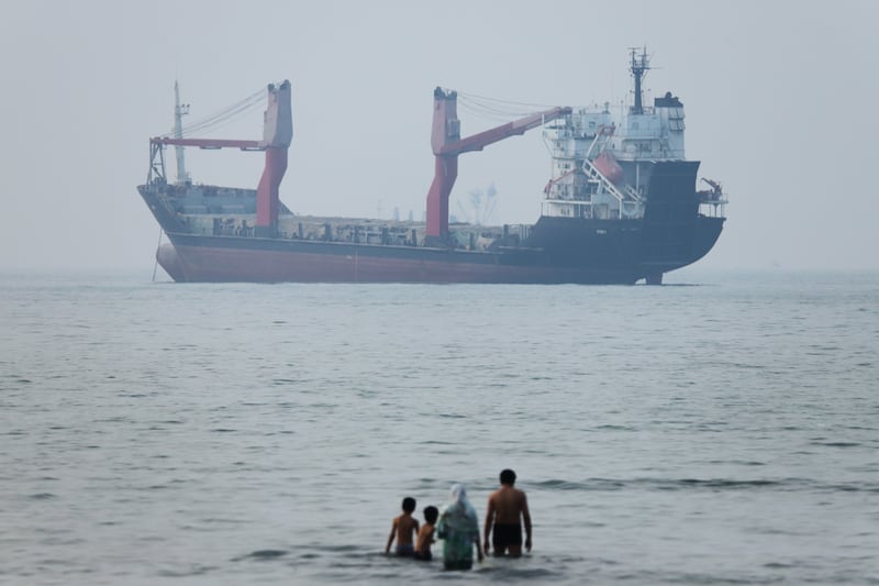 A cargo ship anchored in the Strait of Hormuz off Bandar Abbas, Iran. Photograph: Amirhosein Khorgooi/ISNA/AP