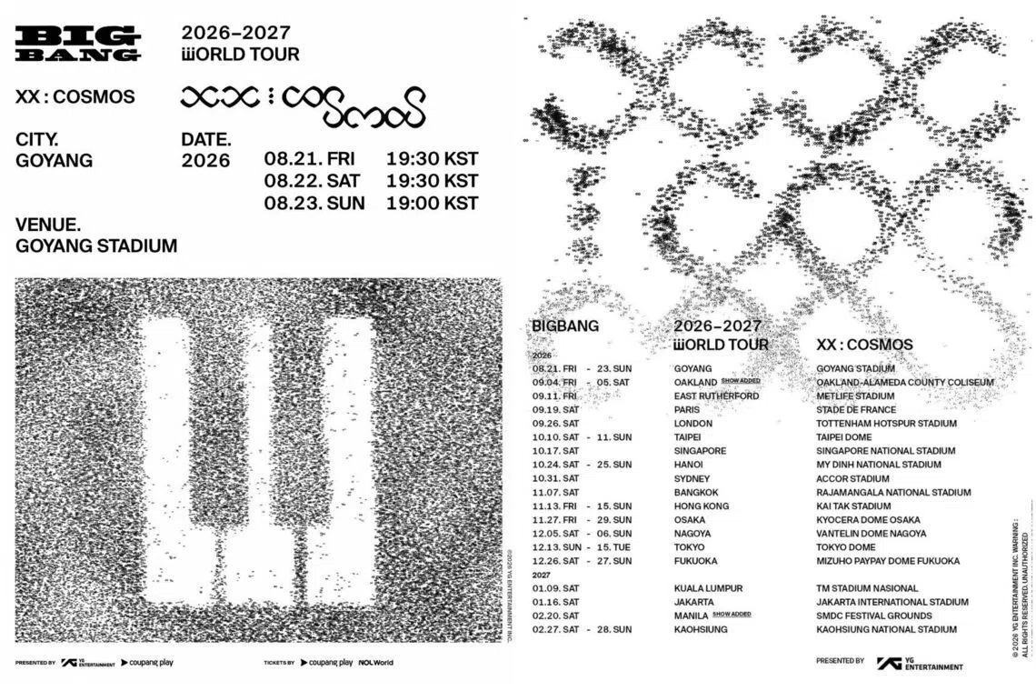 Big Bang’s agency released posters announcing the tour dates and venues on July 15.