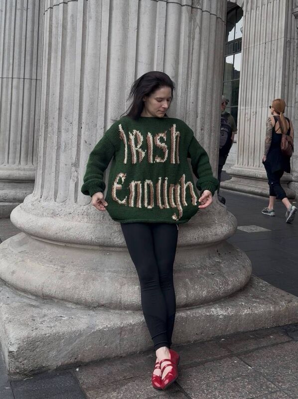 Hannah Civita wearing some of her knitwear which she is planning to launch a business for