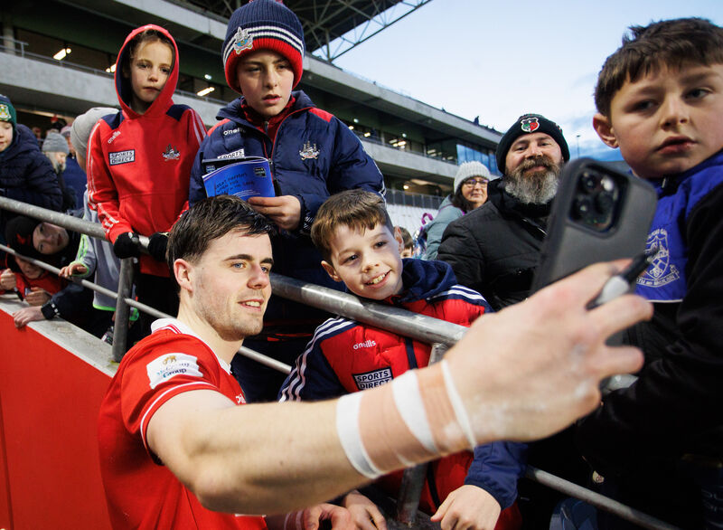 Cork's Darragh Fitzgibbon takes a selfie with supporters. Pic: Tom Maher/Inpho