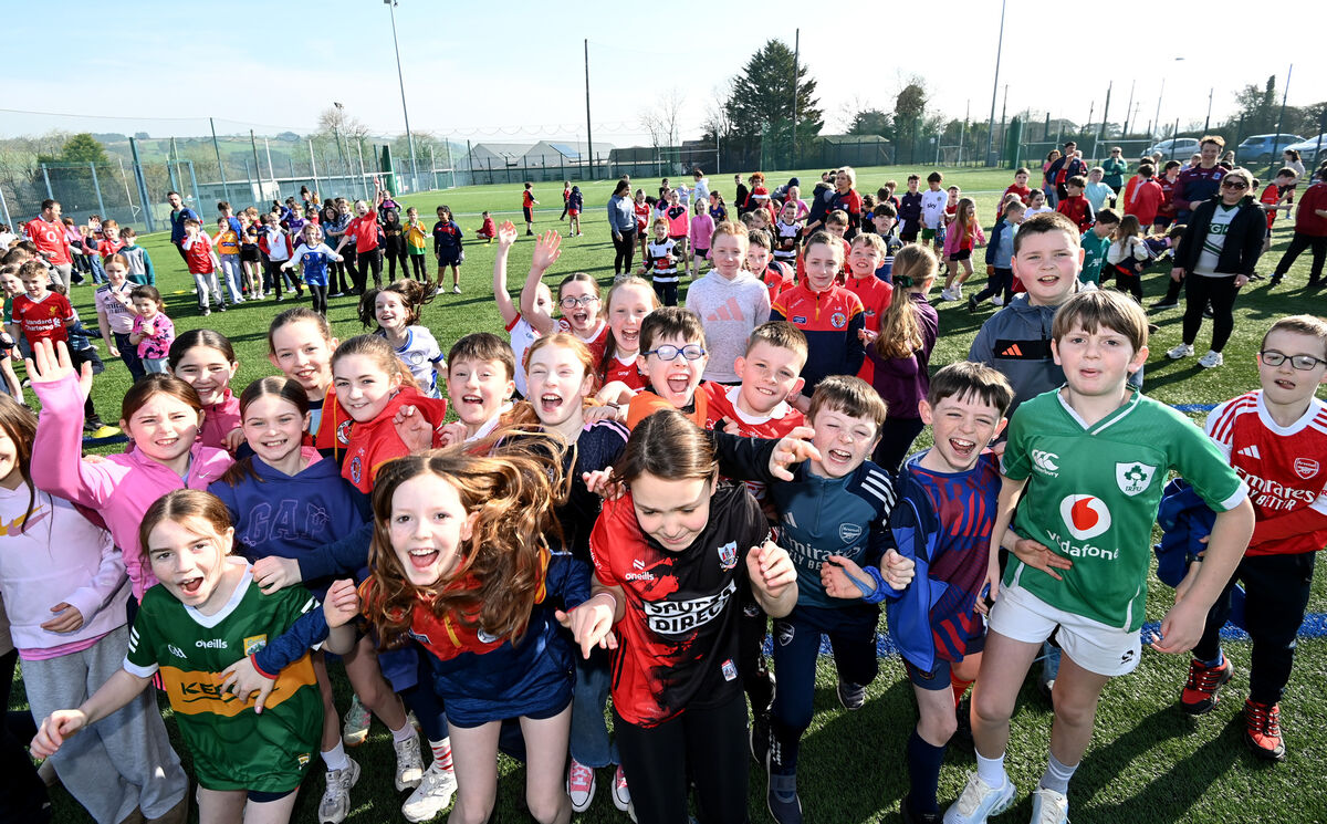 Pupils from Ovens NS at Éire Óg GAA club taking part in a jersey day in March — just one part of the massive Stand 4 Féile fundraising drive. Picture: Eddie O'Hare