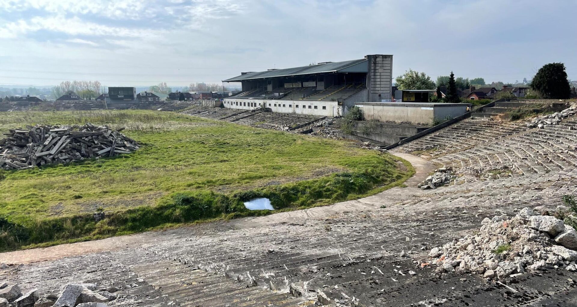 A general view of the derelict grounds of the Casement Park stadium. Thousands of gaelic games players and supporters have marched to the derelict Casement Park stadium in Belfast to demand its redevelopment. Following the noisy parade through west Belfast, a rally held adjacent to the crumbling ruins of the GAA ground heard calls for the Stormont Executive and UK government to end the lengthy delays in rebuilding the sporting venue. Picture date: Saturday April 12, 2025.