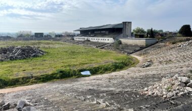 A general view of the derelict grounds of the Casement Park stadium. Thousands of gaelic games players and supporters have marched to the derelict Casement Park stadium in Belfast to demand its redevelopment. Following the noisy parade through west Belfast, a rally held adjacent to the crumbling ruins of the GAA ground heard calls for the Stormont Executive and UK government to end the lengthy delays in rebuilding the sporting venue. Picture date: Saturday April 12, 2025.