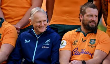 Head coach Joe Schmidt and James Slipper during the Australia Rugby captain's run. Pic: Brendan Moran/Sportsfile
