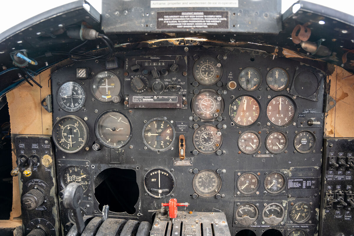 What remains of the cockpit of the Percival Pembroke aircraft.