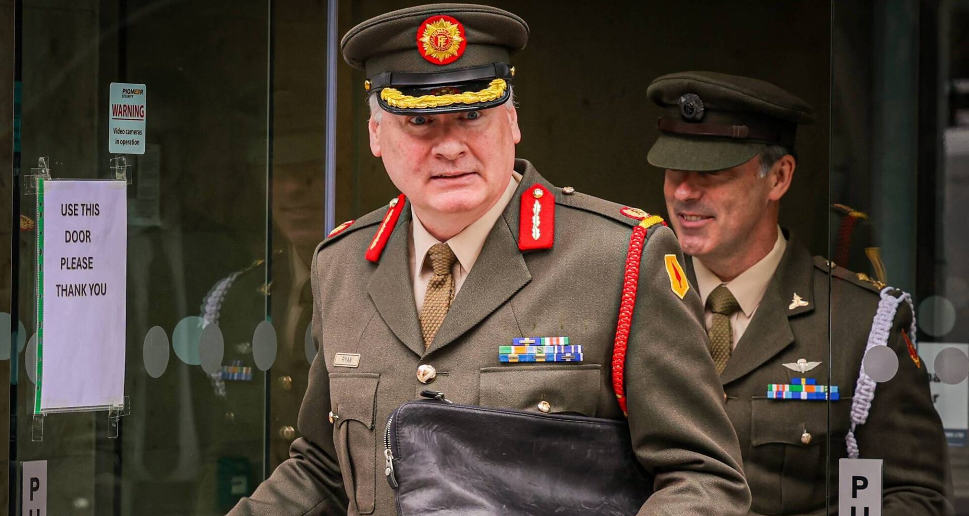 Brigadier General Stephen Ryan, left, after giving evidence at the Defence Forces Tribunal. Picture: Neil Michael.