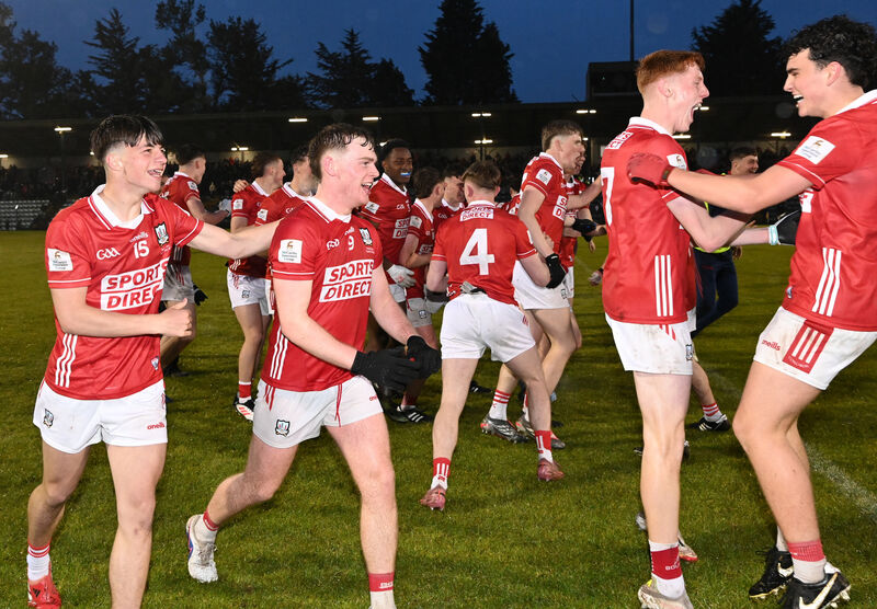 Cork players celebrate after defeating Kerry in the Electric Ireland Munster MFC final. Picture: Eddie O'Hare
