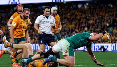 FULL STRETCH: Ireland's Dan Sheehan scores a try that would later be overturned. Pic: INPHO/Ben Brady