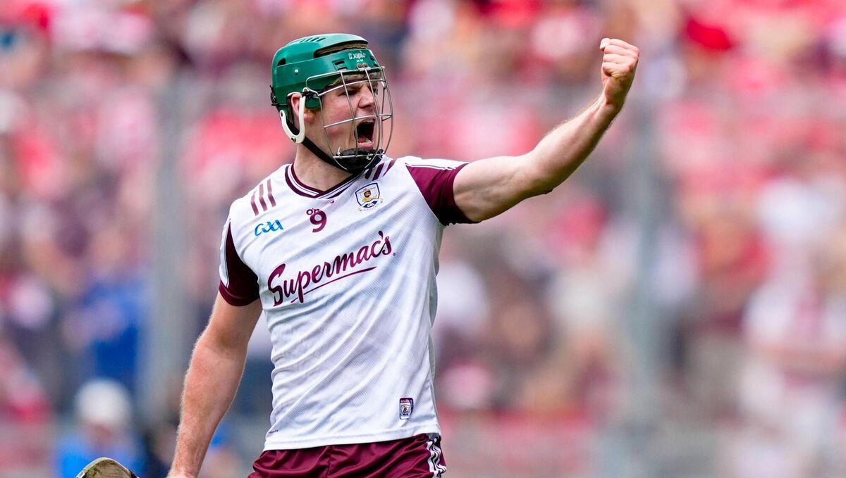 SCORE: Galway midfielder Gavin Lee celebrates a score for the Tribe. Pic: James Lawlor, Inpho.