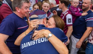 EMBRACEABLE YOU: Galway manager Micheál Donoghue with Laura Donoghue after the game. Pic: INPHO/Tom O’Hanlon