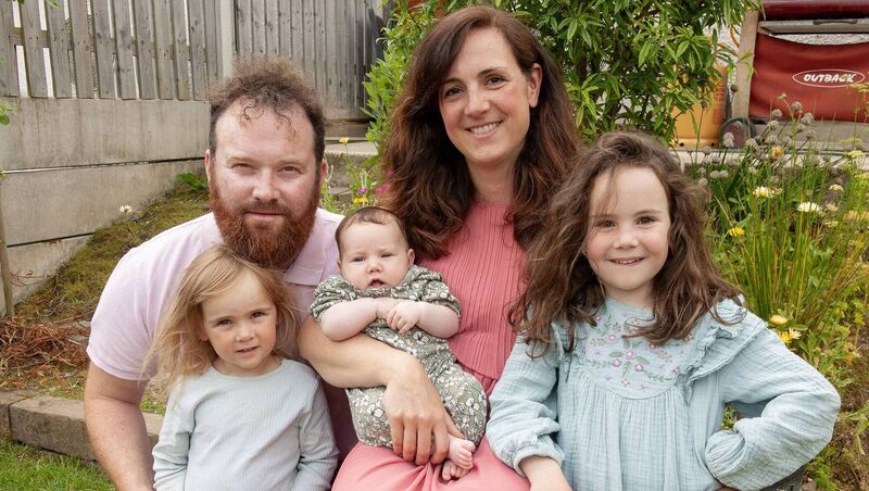 Leonie Quinn and her husband at their home in Meadow Gate, Wicklow, with their three girls each with different birth stories. Picture: Jim Campbell