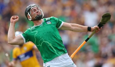 Limerick's Aidan O'Connor celebrates scoring a late goal. Pic: INPHO/James Crombie