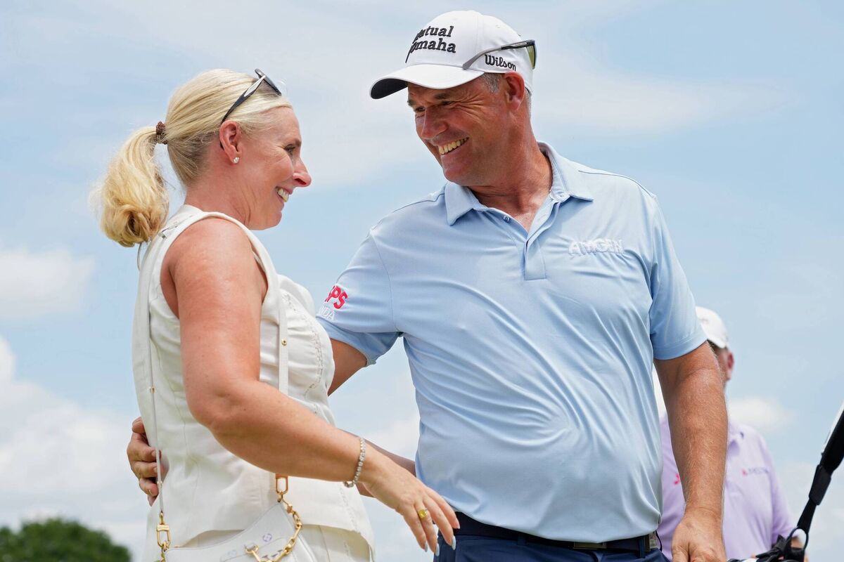 SWEET, CAROLINE: Padraig Harrington with his wife Caroline after victory in the US Senior Open in Columbus, Ohio. Pic: Dylan Buell/Getty Images