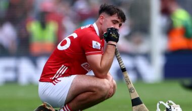 Cork's Barry Walsh sits dejected after another Croke Park second half collapse. Pic: James Crombie, Inpho