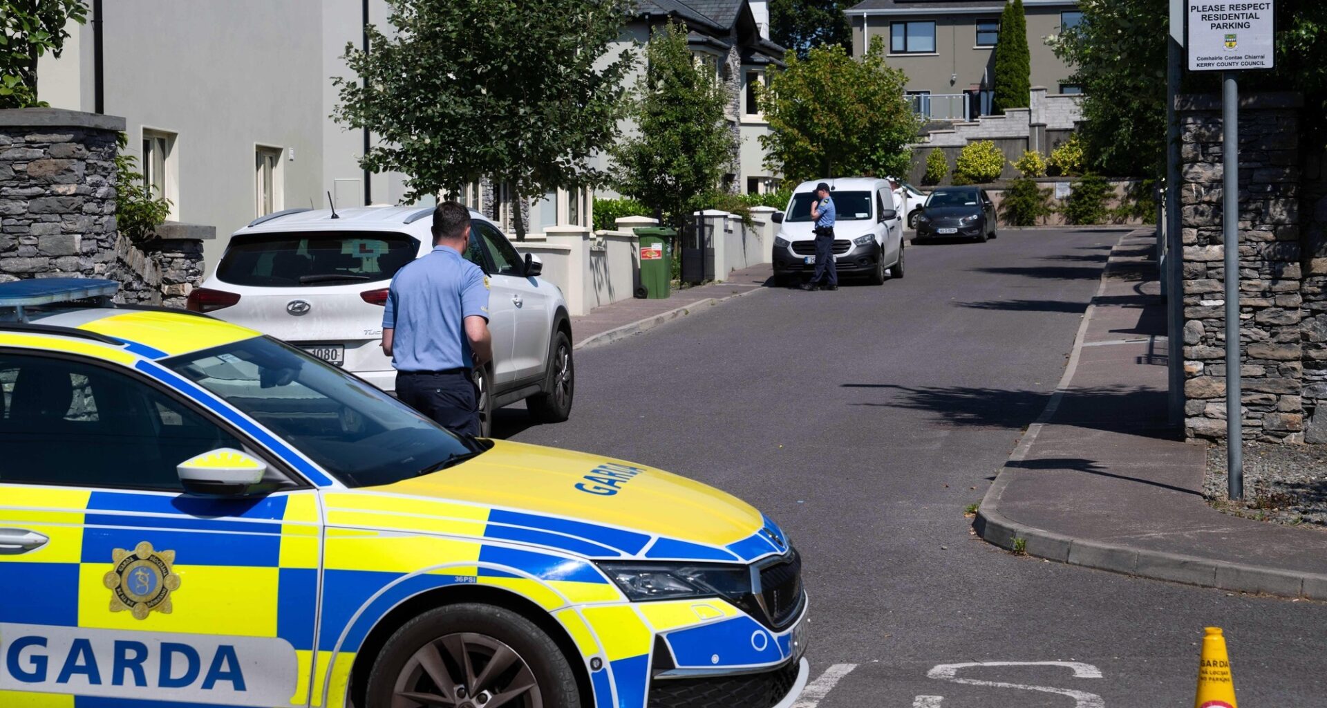 Gardai at the scene of Homeland Estate, Muckross Road, Killarney, where the body of a woman was found on Tuesday. Picture: Don MacMonagle