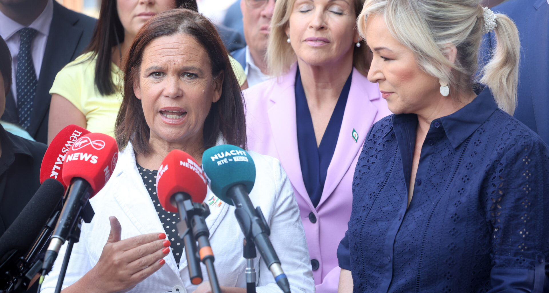 Sinn Féin president Mary Lou McDonald and Northern Ireland First Minister Michelle O’Neill spoke to the media at Leinster House today, Tuesday, ahead of Constitutional Change Bill debate. Picture: Leah Farrell/RollingNews