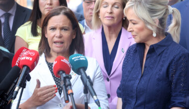 Sinn Féin president Mary Lou McDonald and Northern Ireland First Minister Michelle O’Neill spoke to the media at Leinster House today, Tuesday, ahead of Constitutional Change Bill debate. Picture: Leah Farrell/RollingNews
