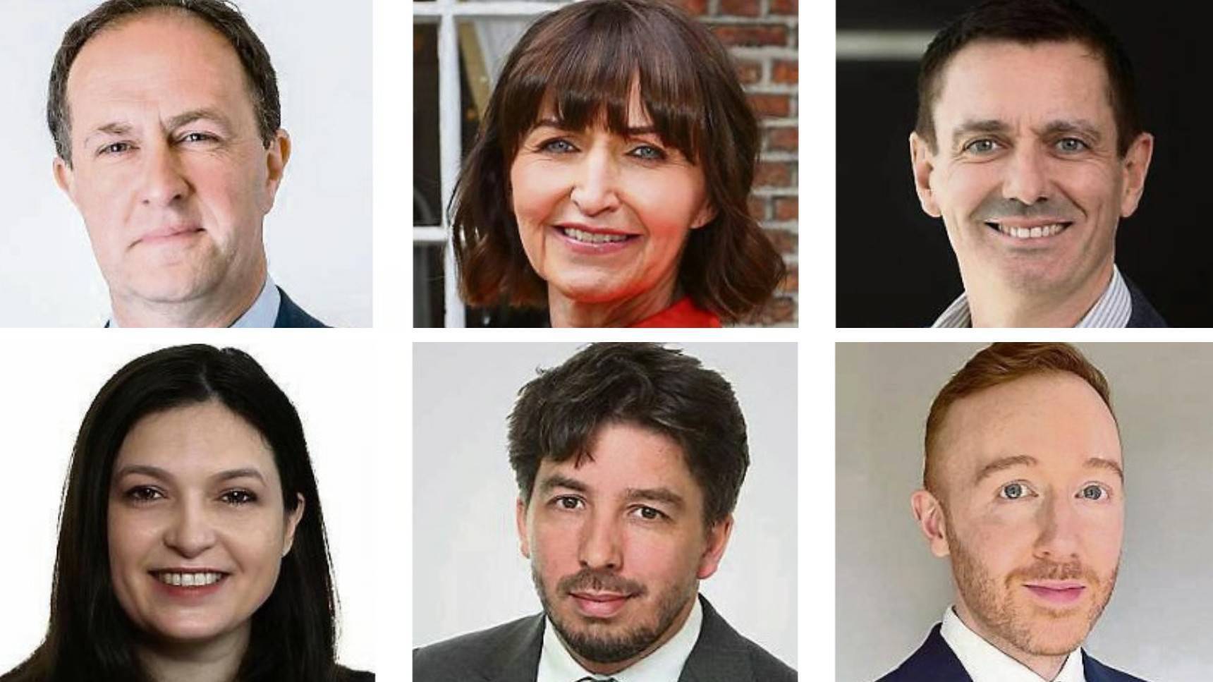 New roles: (top row) Michael Kavanagh, Cathy Reynolds, Rob Hutcheson; (bottom row) Denise Underwood, Risteard Sheridan, Dr Thomas Cryan.