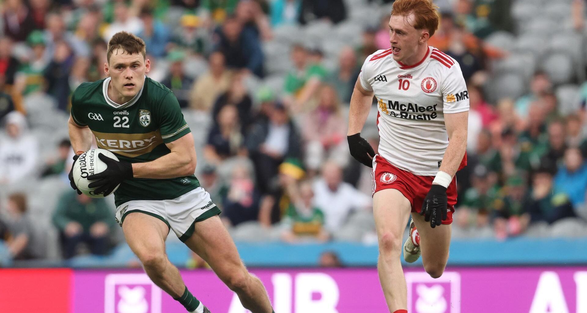 Kerry's Gavin White and Seanie O'Donnell of Tyrone Pic: ©INPHO/Bryan Keane