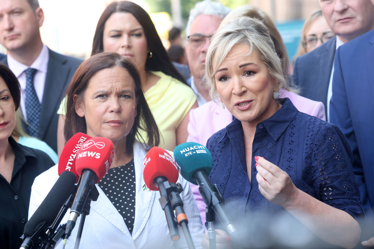 Sinn Féin leader Mary Lou McDonald, Northern Ireland First Minister Michelle O’Neill speaking to the media at Leinster House before their bill was defeated. Picture: Leah Farrell/RollingNews.ie