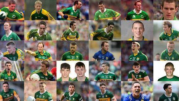 KINGDOM ELITE: Kerry's front line stars over the last 30 years, starting with (top left) Dara O'Cinnéide from 1996, then MF Russell, Johnny Crowley, Aodán MacGearailt, Noel Kennelly, Eoin Brosnan, Colm Cooper, Declan O'Sullivan, Paul Galvin, Bryan Sheehan, Kieran Donaghy, Donnchadh Walsh, Tommy Walsh, Tadhg Kennelly, Barry John Keane, Darran O'Sullivan, James O'Donoghue, Johnny Buckley, Paul Geaney, Stephen O'Brien, Tony Brosnan, Tom O'Sullivan, David Clifford, Sean O'Shea, Killian Spillane, Paudie Clifford, Diarmuid O'Connor, Dara Moynihan, Cillian Burke, Joe O'Connor and this year's star turn, Dylan Geaney.