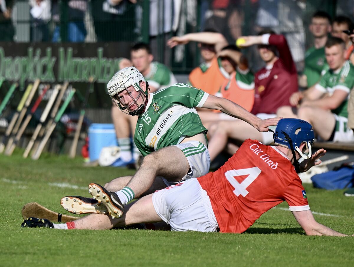  Odhran O’Connell of Aghabullogue clashes with Michael Gowen of Kilworth. Picture: Larry Cummins