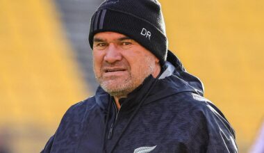 New Zealand's head coach Dave Rennie looks on during the captain's run training session in Wellington on July 10, 2026, ahead of the rugby Nations Championship match against Italy. (Photo by Grant Down / AFP via Getty Images)