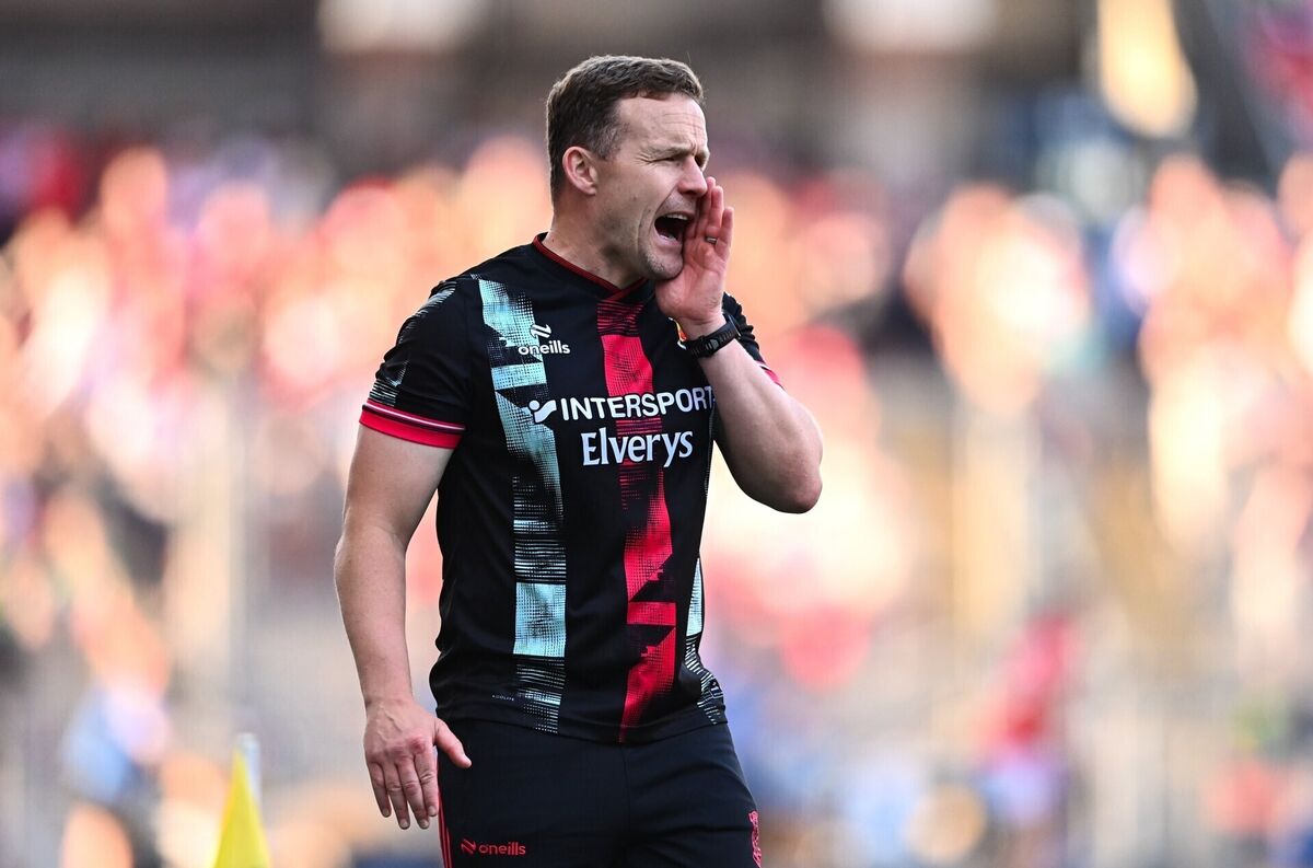 Moran shouts directions to his players during Mayo's demolition of Louth at Croke Park Photo by Ben McShane/Sportsfile