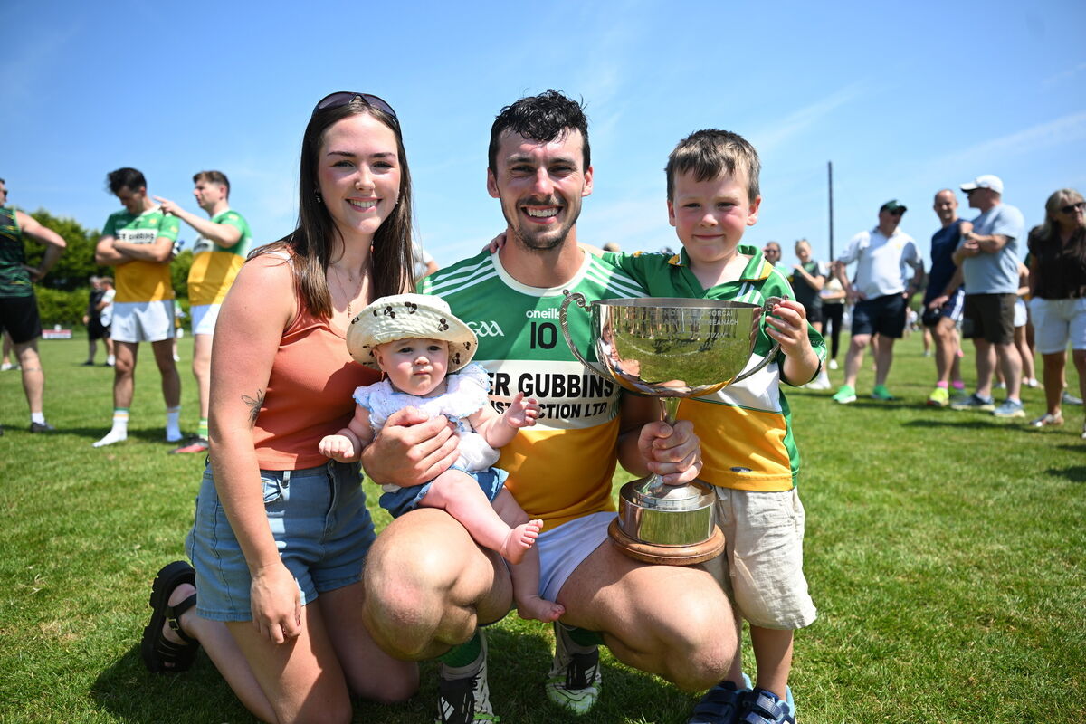 Conleith Ryan with partner Clodagh McHugh and children Fauna and Lochlann after the win over Erin’s Own. Picture: Larry Cummins