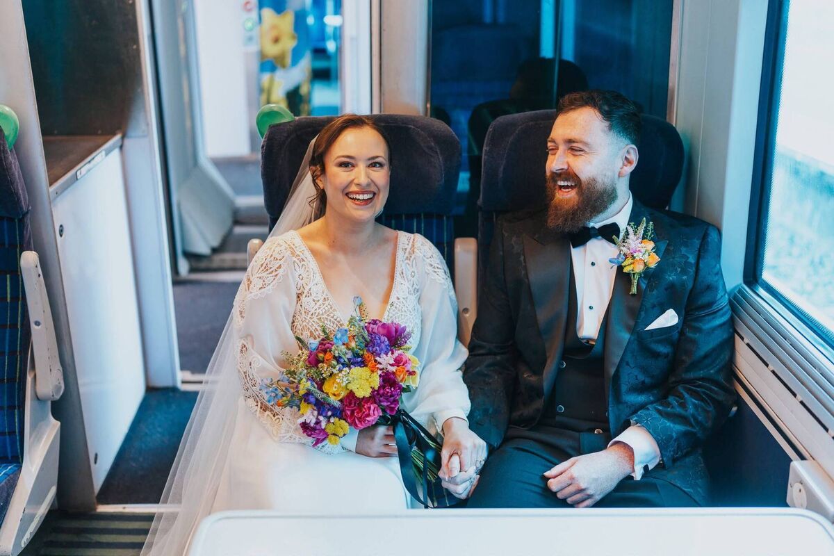 Darragh Bermingham and Kiva Sammon in the same seats they sat in when they first met on the train to Cork