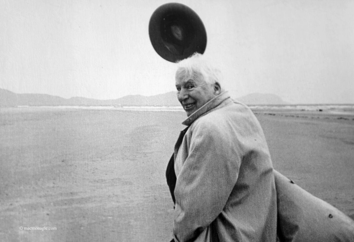 Charlie Chaplin walking along Waterville Strand while enjoying his summer holidays in the early 1960's in Waterville, Co Kerry. File picture: Harry MacMonagle