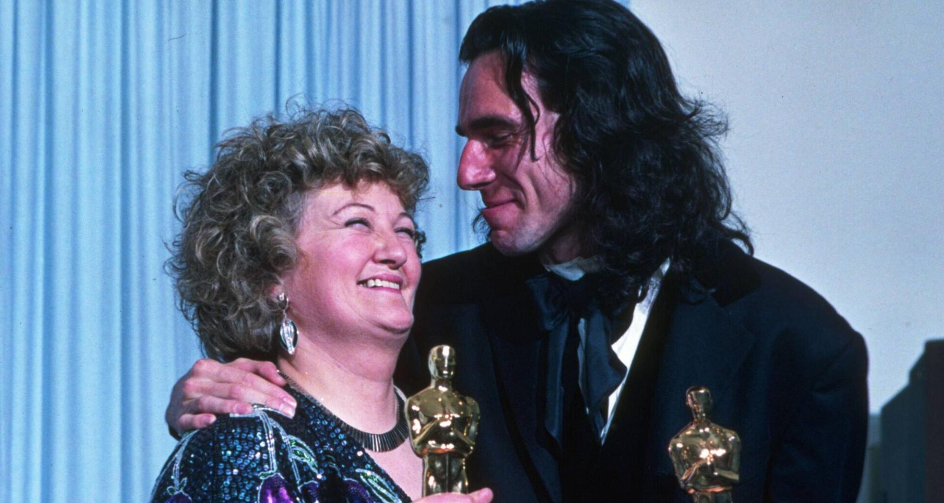 Brenda Fricker with Daniel Day-Lewis after her Oscar win