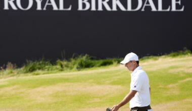 Rory McIlroy of Northern Ireland on the 18th green during day three of The 154th Open Championship at Royal Birkdale in Southport. Pic: Peter Byrne/PA Wire